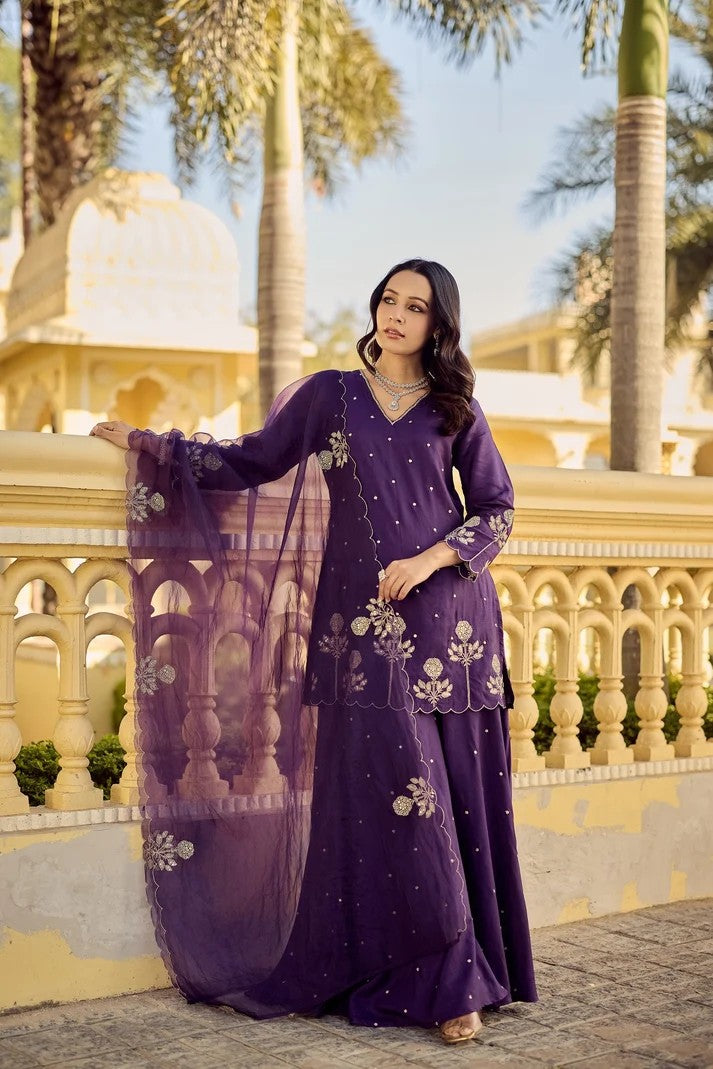 New Women Wedding & Festive Purple Sharara Set