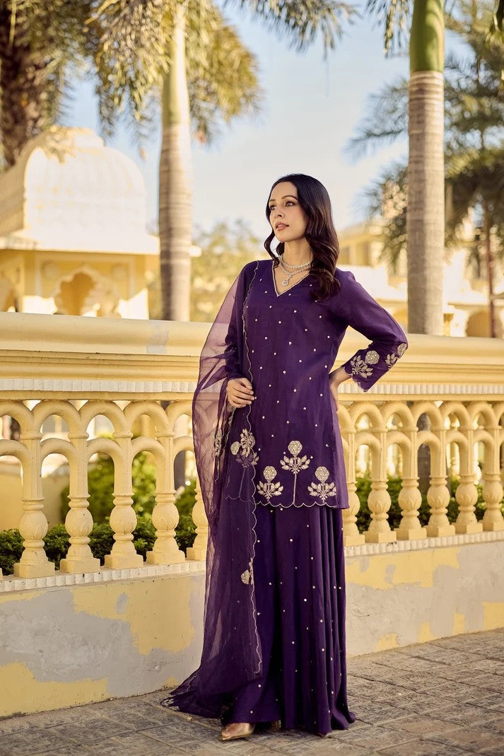 New Women Wedding & Festive Purple Sharara Set