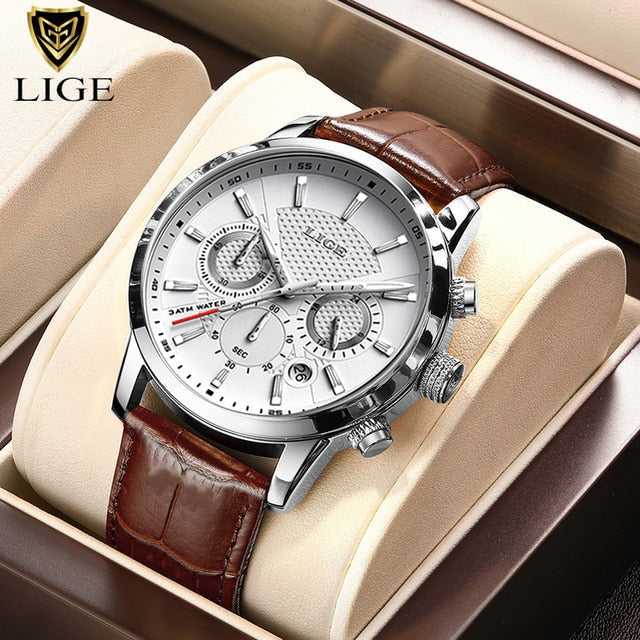 Relogio Masculino New Fashion Watch Man Watches LIGE Leather Sport Wrist Watch Men Luxury Waterproof Chronograph Male Date Clock