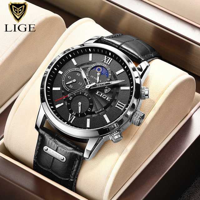 Relogio Masculino New Fashion Watch Man Watches LIGE Leather Sport Wrist Watch Men Luxury Waterproof Chronograph Male Date Clock