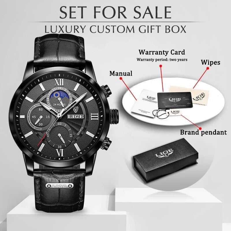 Relogio Masculino New Fashion Watch Man Watches LIGE Leather Sport Wrist Watch Men Luxury Waterproof Chronograph Male Date Clock