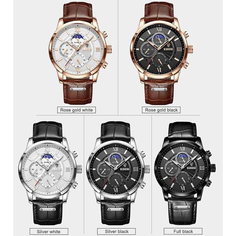 Relogio Masculino New Fashion Watch Man Watches LIGE Leather Sport Wrist Watch Men Luxury Waterproof Chronograph Male Date Clock
