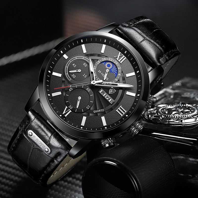 Relogio Masculino New Fashion Watch Man Watches LIGE Leather Sport Wrist Watch Men Luxury Waterproof Chronograph Male Date Clock