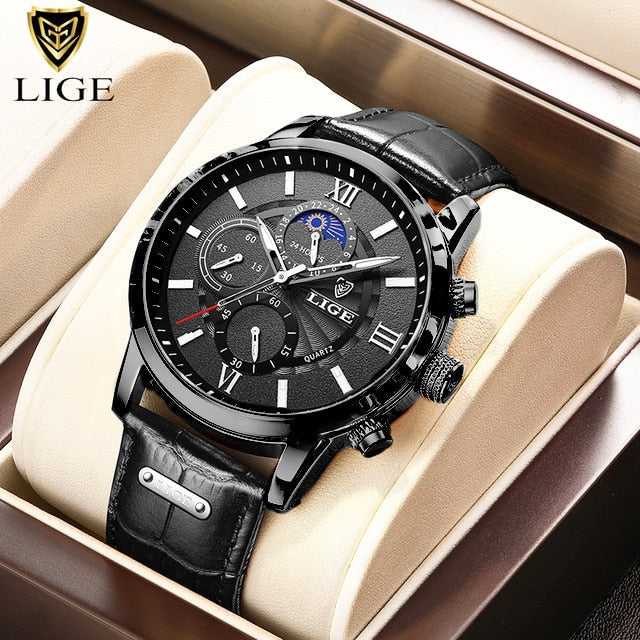 Relogio Masculino New Fashion Watch Man Watches LIGE Leather Sport Wrist Watch Men Luxury Waterproof Chronograph Male Date Clock