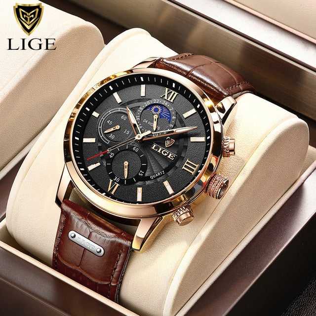 Relogio Masculino New Fashion Watch Man Watches LIGE Leather Sport Wrist Watch Men Luxury Waterproof Chronograph Male Date Clock