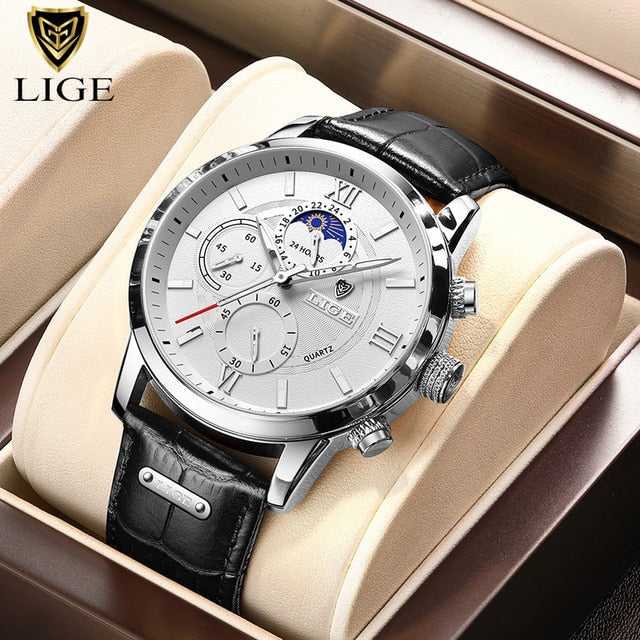 Relogio Masculino New Fashion Watch Man Watches LIGE Leather Sport Wrist Watch Men Luxury Waterproof Chronograph Male Date Clock