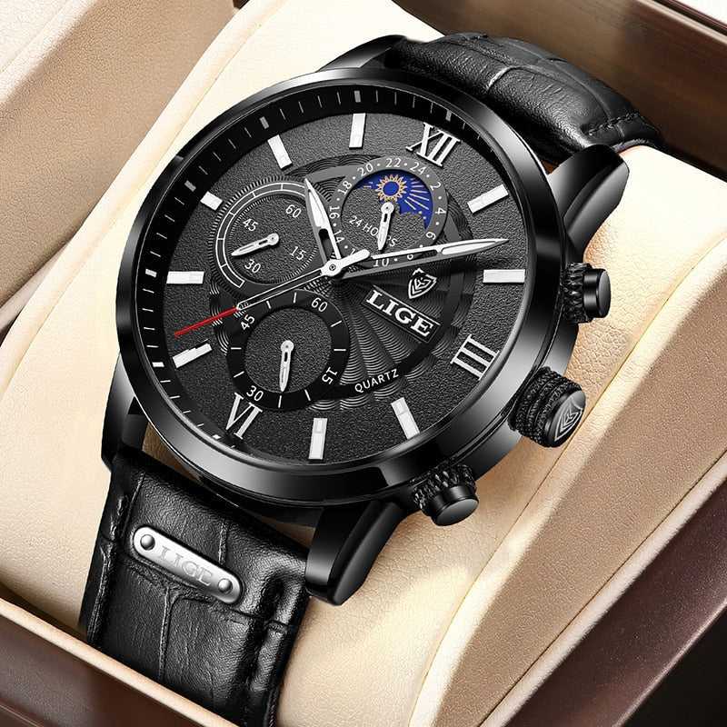 Relogio Masculino New Fashion Watch Man Watches LIGE Leather Sport Wrist Watch Men Luxury Waterproof Chronograph Male Date Clock
