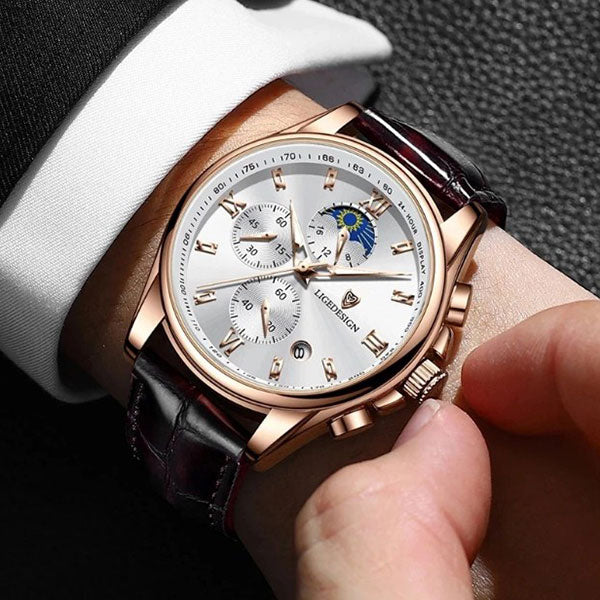 LIGE Leather Casual Quartz Sport chronograph Men’s Watch