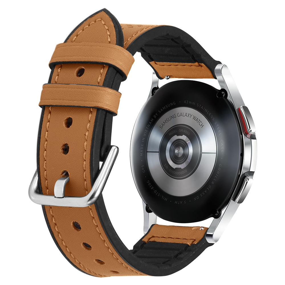 Galaxy Watch 4 Classic Watch Band Retro Fit (20mm) in brown showing the inside and back