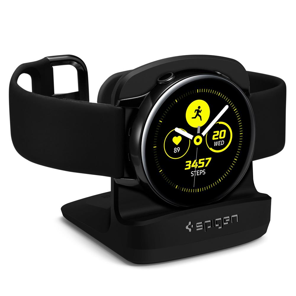 Galaxy Watch Active Night Stand S351 in black showing the front and side with watch on