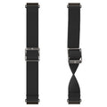 Black watch strap with silver buckle on a white background