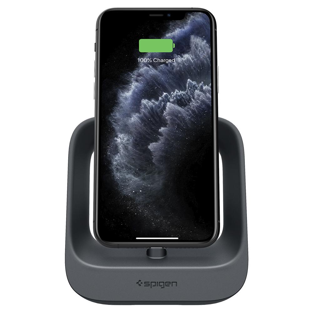 Apple 2-in-1 Stand S316 in charcoal showing the front with iPhone charging