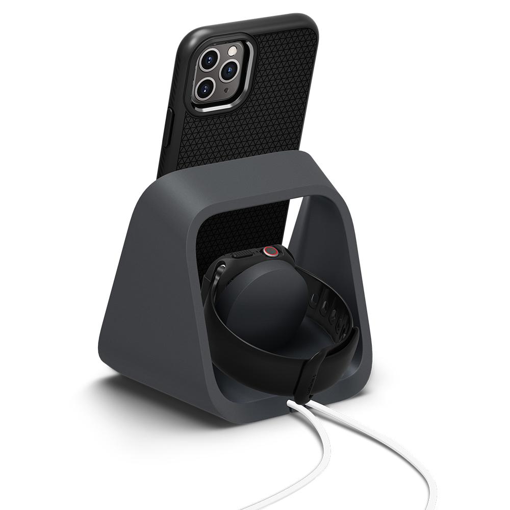 Apple 2-in-1 Stand S316 in charcoal showing the back and side with iPhone and Apple watch charging