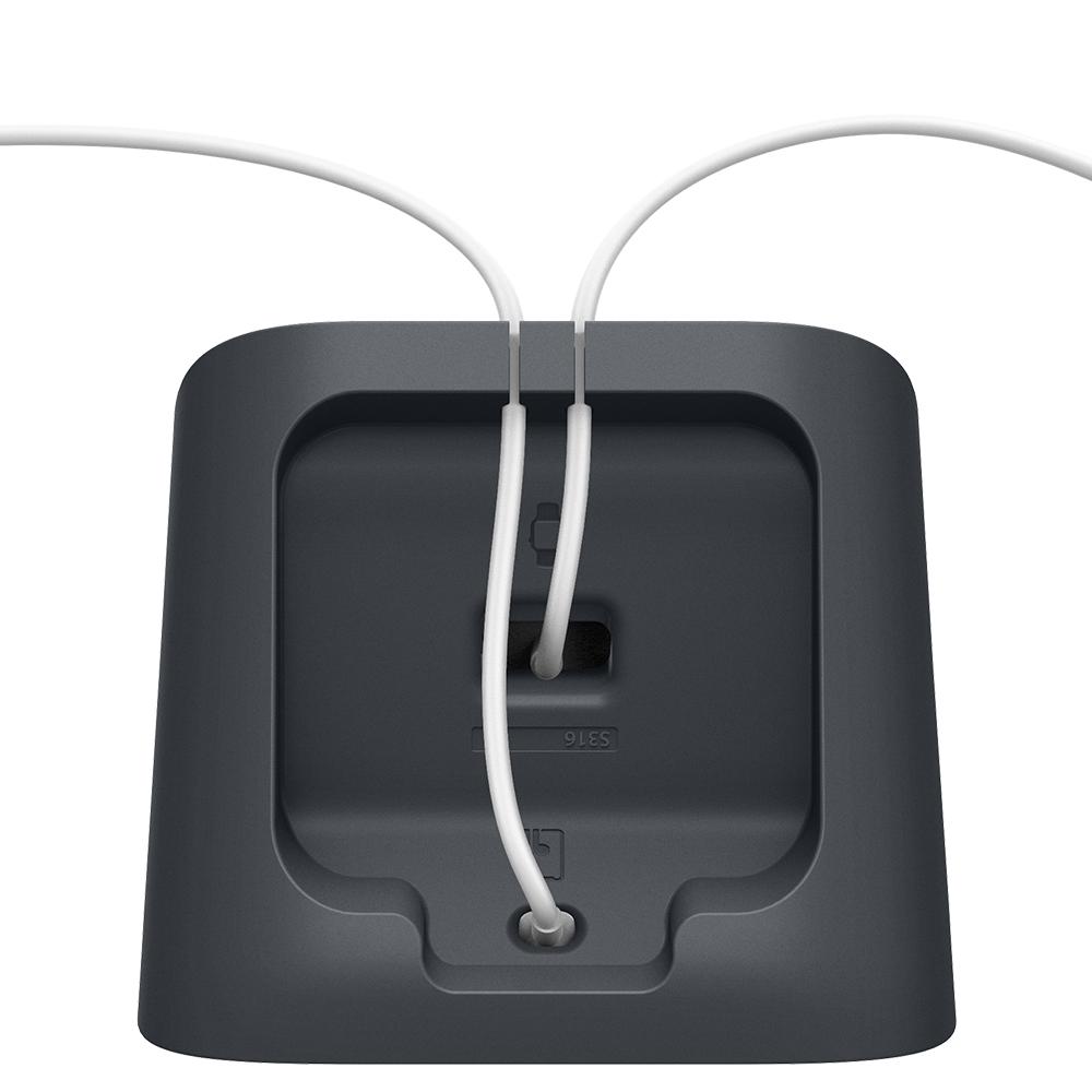 Apple 2-in-1 Stand S316 in charcoal showing the bottom with charging cables in