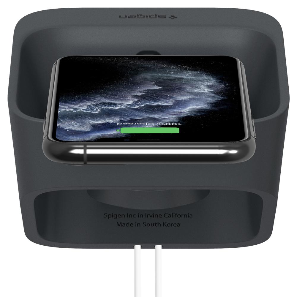 Apple 2-in-1 Stand S316 in charcoal showing the top/back with iPhone charging