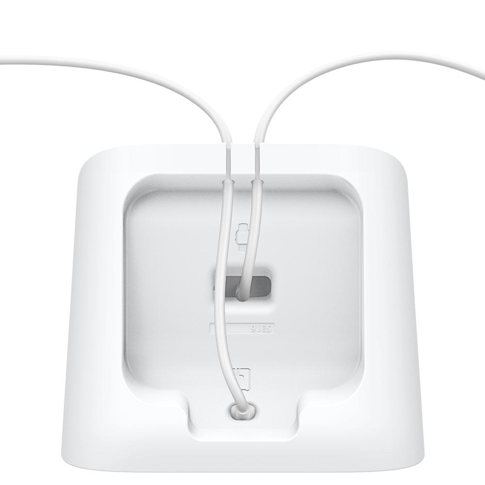 Apple 2-in-1 Stand S316 in white showing the bottom with charging cables in