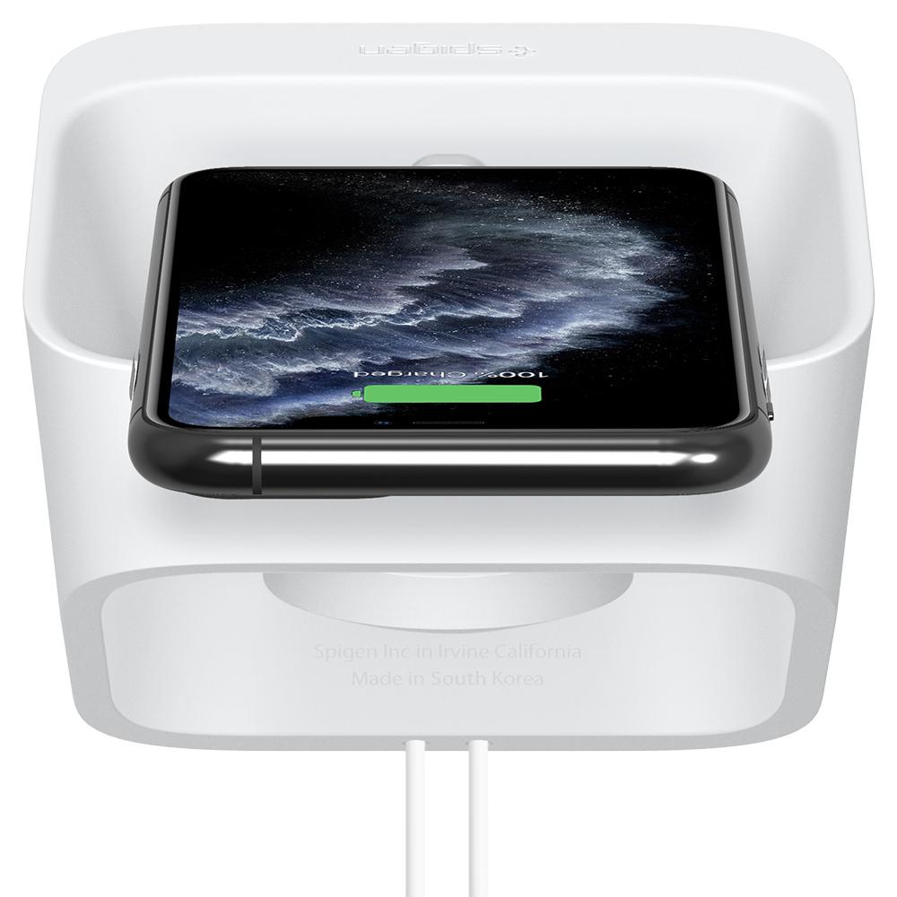 Apple 2-in-1 Stand S316 in white showing the top/back with iPhone charging