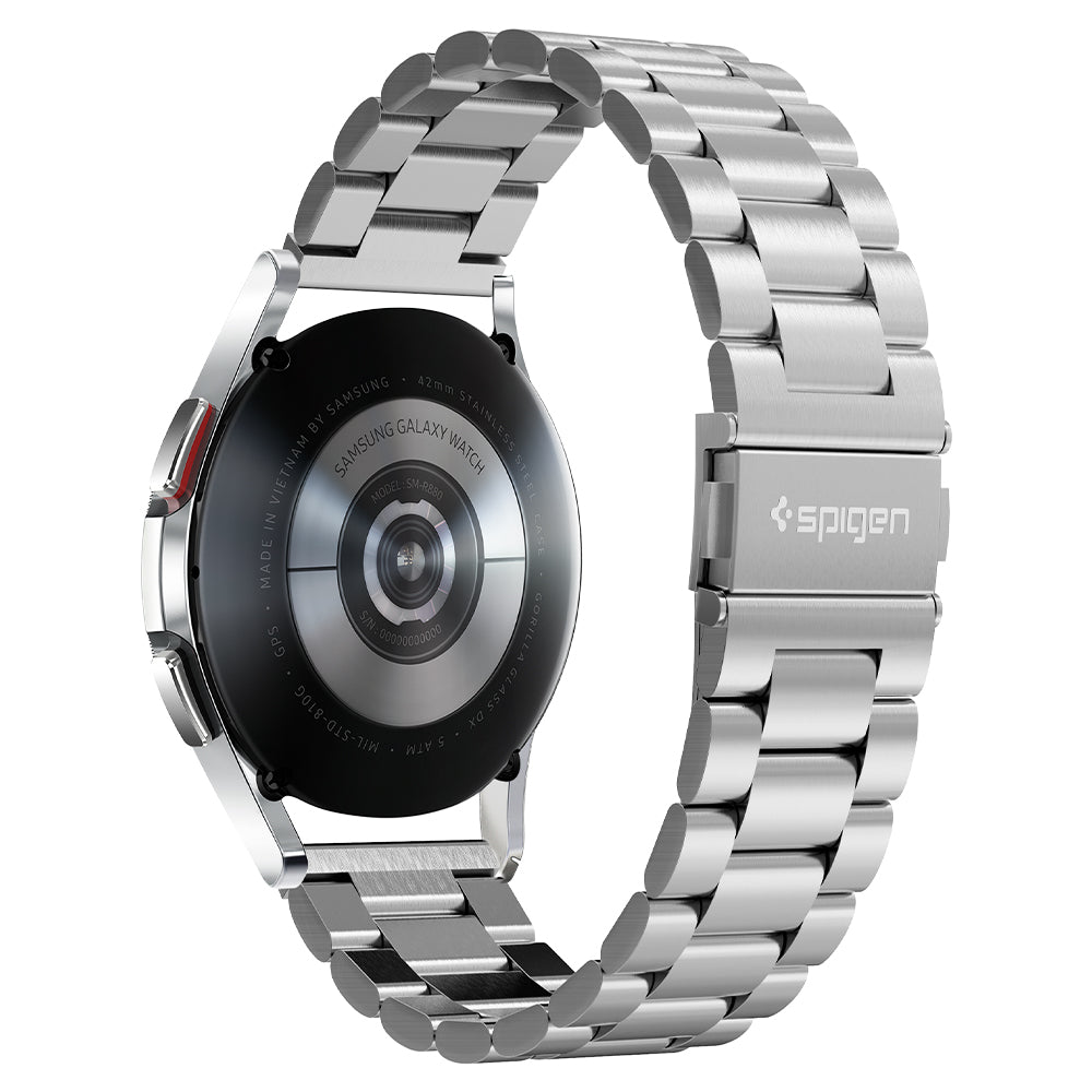 Galaxy Watch 4 Classic (41mm) Watch Band Modern Fit (20mm) in silver showing the clasp and back