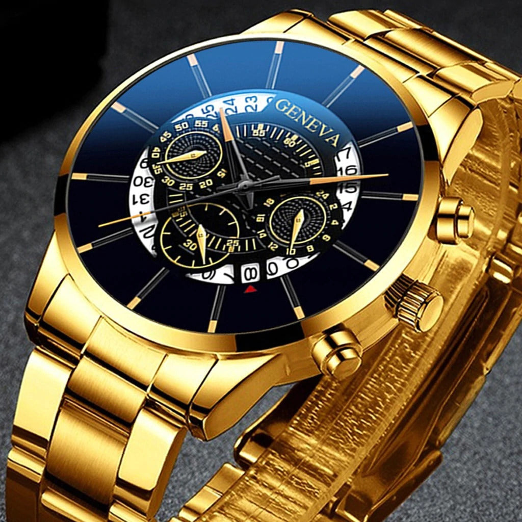 Quarts Steel Strap Luxury Timepiece Calendar Business Gold || Men’s Watch – 038