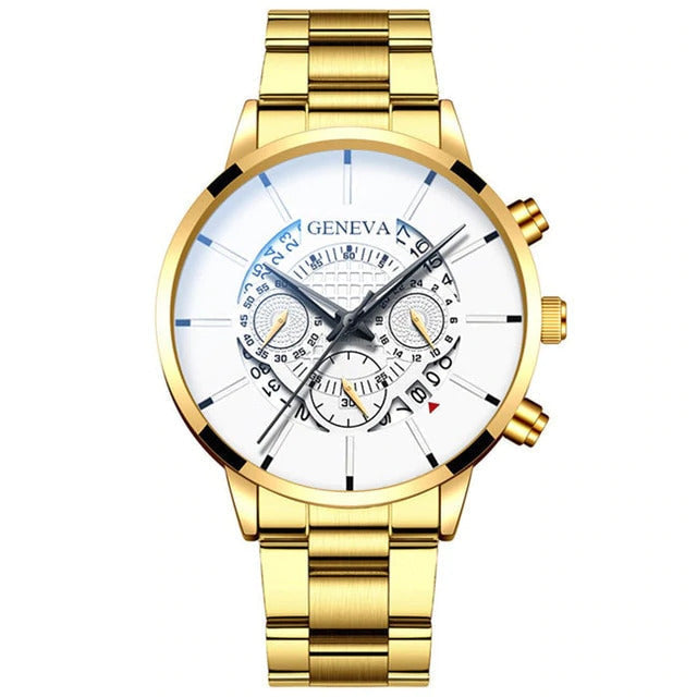 Quarts Steel Strap Luxury Timepiece Calendar Business Gold || Men’s Watch – 038