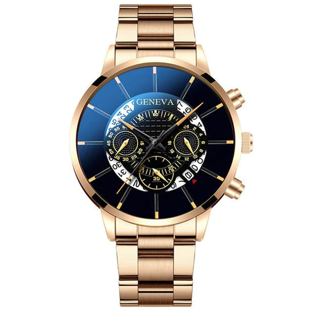 Quarts Steel Strap Luxury Timepiece Calendar Business Gold || Men’s Watch – 038