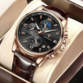 LIGE Men’s Analog Leather Strap Quartz Chronograph Fashion Design Luxury Sports Watch