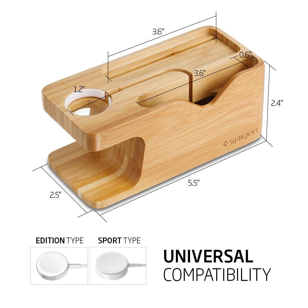 Apple Watch + Phone Stand S370 showing its universal compatibility with the edition type and sport type charger