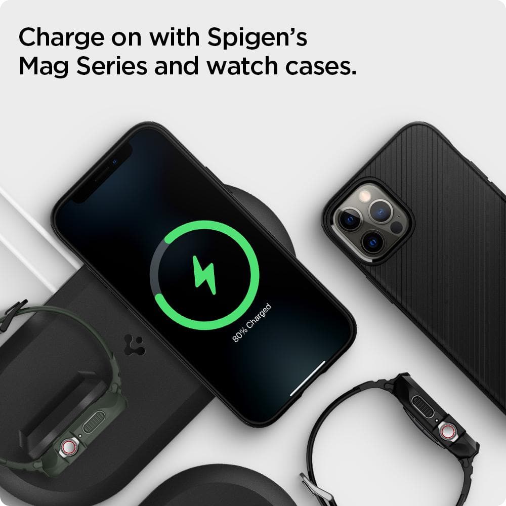 MagFit Duo showing its charge on Spigen's Mag Series and watch cases