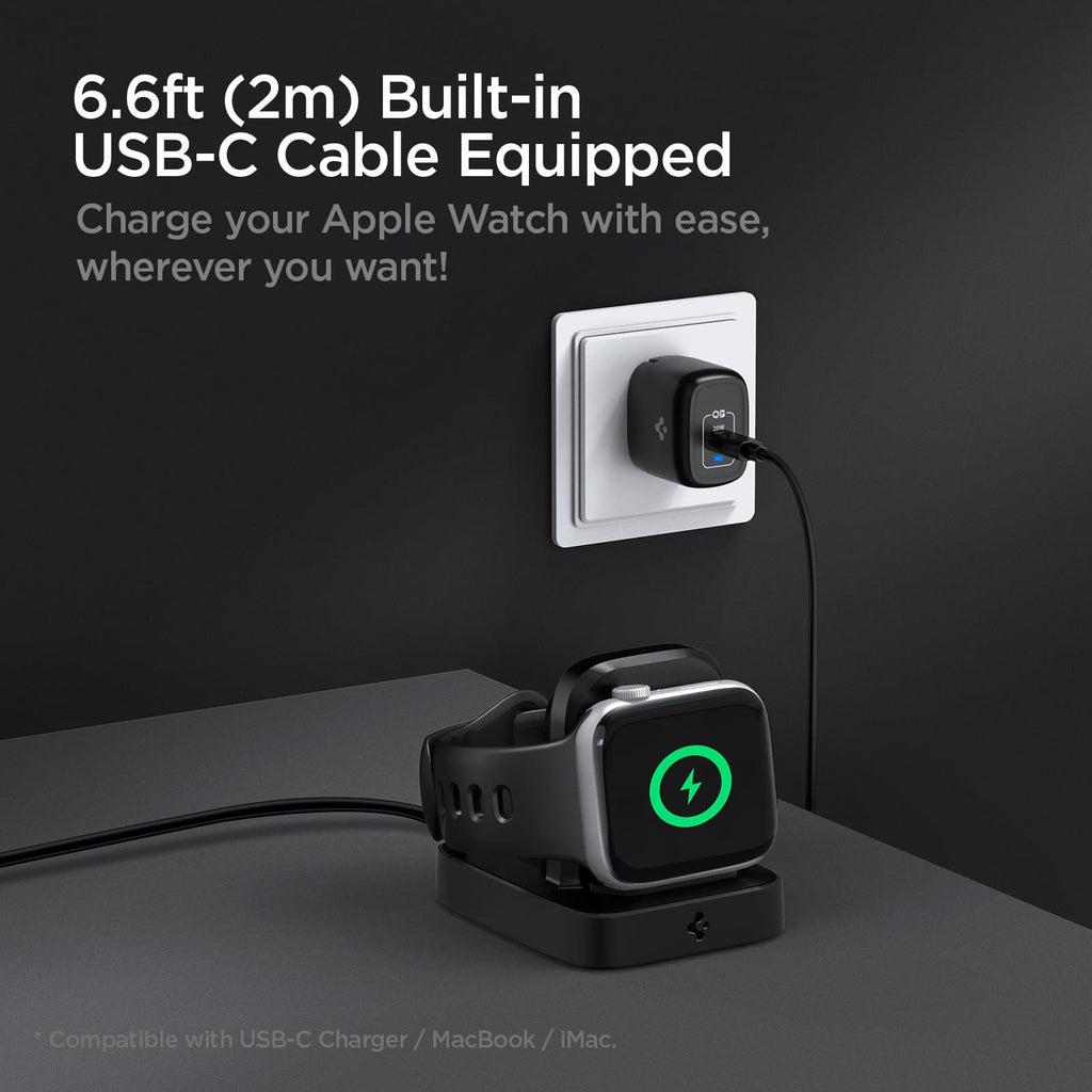 ArcField™ Wireless Charger for Apple Watch showing its 6.6ft (2m) built-in USB-C cable equipped. Charge your Apple Watch with ease wherever you want