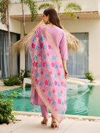 Womens Lavender Embroidered Soft Ethnic Suit Set