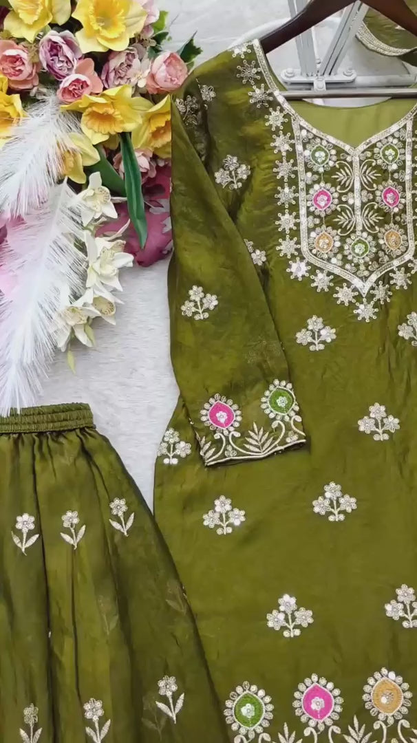 Women Pure Fendy Silk Embroidered Sharara Set