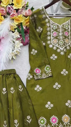 Women Pure Fendy Silk Embroidered Sharara Set