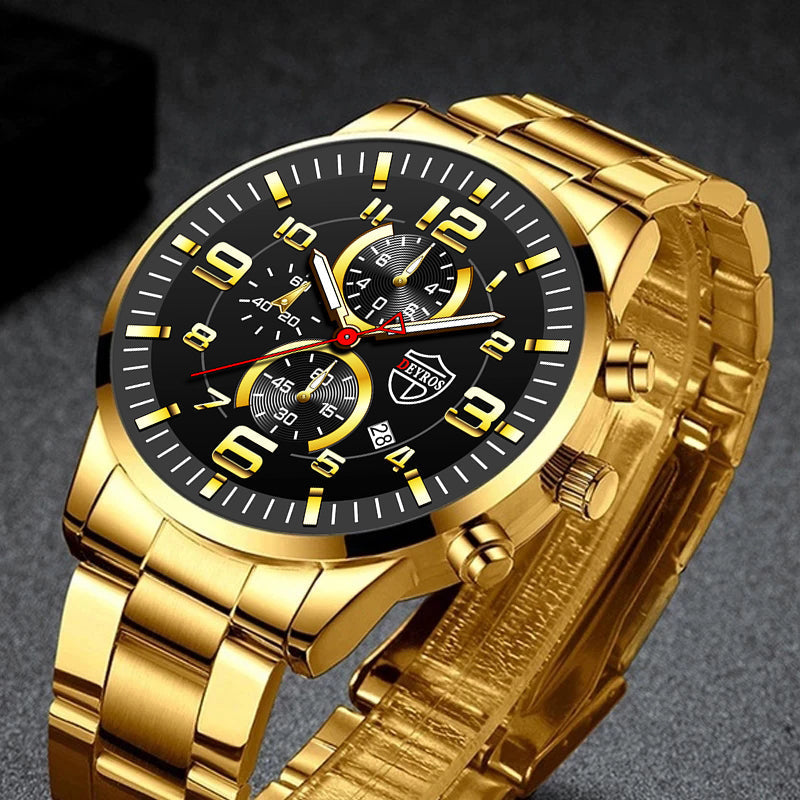 Stainless Steel Quartz Luminous Casual Leather Wrist Watch For Business Men RT4681