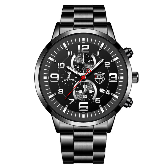 2022 Fashion Mens Sports Watches Men Luxury Stainless Steel Quartz Wrist Watch Luminous Clock Man Business Casual Leather Watch