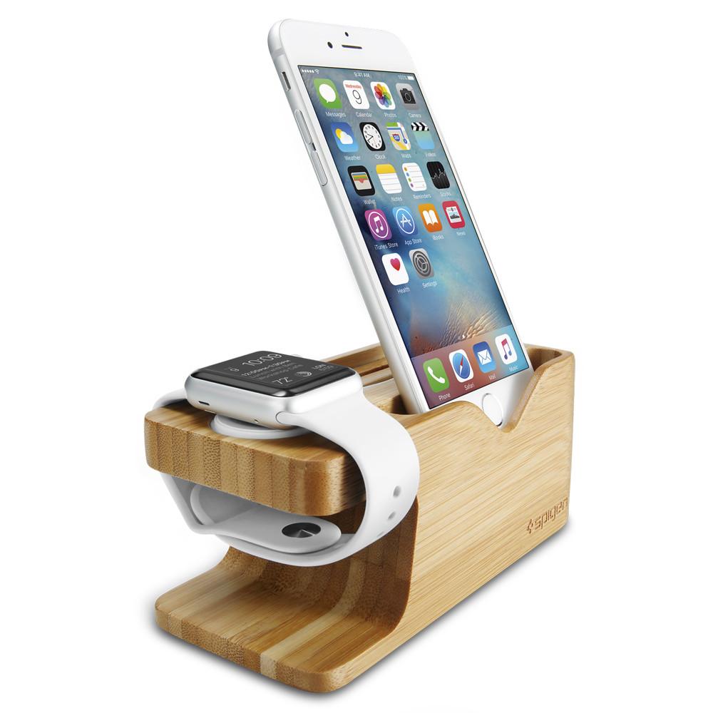 Apple Watch + Phone Stand S370 showing the front and side with phone and watch charging