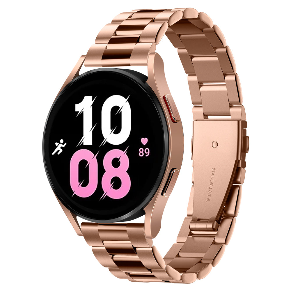 Galaxy Watch 4 Ckassic (41mm) Watch Band Modern Fit (20mm) in rose gold showing the front and inside on silver watch
