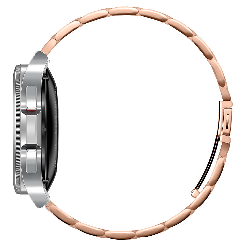 Galaxy Watch 4 Classic (41mm) Watch Band Modern Fit (20mm) in rose gold showing the side view on bronze watch