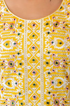Yellow Rayon Embroidered Kurta Set with Floral Organza Dupatta